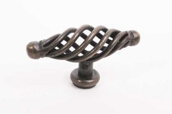 Landelijke draadgreep T-knop brons antiek 67mm