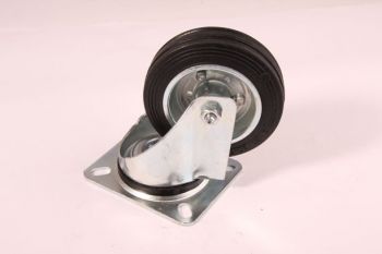 Zwenkwiel - transportwiel kogel gelagerd 100mm rubber band en stalen velg - 128mm hoogte ongeremd