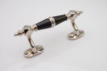 Deurgreep raamgreep klassiek verkropt blinkend nikkel met zwart ebbenhout 145mm