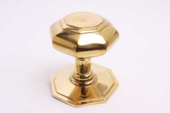 Klassieke voordeurknop messing polijst achthoekig vlak