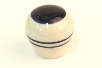 Knop wit porselein rond 30mm met blauwe strepen