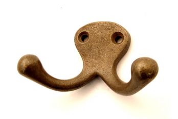 Dubbele kapstokhaak jashaak brons antiek gemaakt van massief messing 35mm