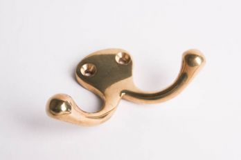 Dubbele kapstokhaak jashaak klassiek messing polijst 35mm