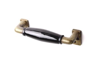 Raamgreep antiek brons met zwart porselein (ton) 120mm