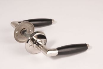 Deurkruk (paar) ton-model kort nikkel/ebben RONDE rozetten