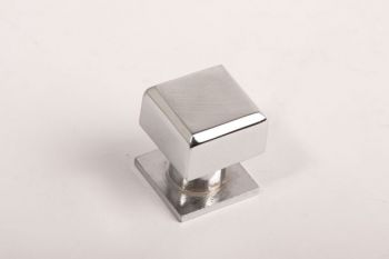 Vierkante knop modern blinkend chroom 20mm met voetje