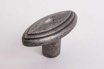 Kastknop voor meubel en keuken gietijzer antiek grijs 67mm ovaal