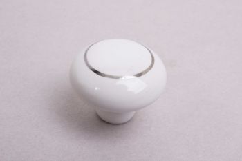 Knop wit porselein met zilveren rand rond 30mm of 38mm