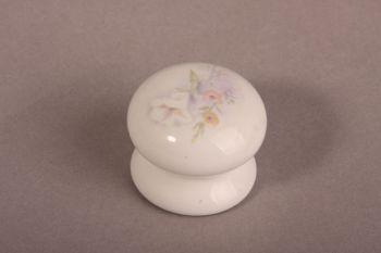 Landelijke knop wit porselein met bloemen rond 35mm