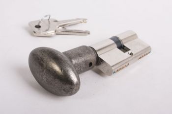 Profiel-Cilinderslot met zilver antieke knop ovaal 30/30 SKG** nikkel
