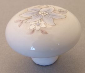 Ronde knop wit porselein met bloem 32mm