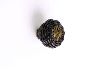 Geweven knop zwart leer brons antiek 30mm