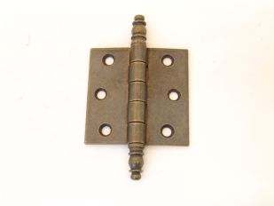 Scharnier ijzer brons antiek 63x63mm met sierknop