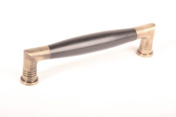 Greep tonmodel met ribbel 128mm brons antiek met zwart ebbenhout