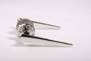 Deurklink blinkend nikkel Art Deco per paar met ronde rozetten